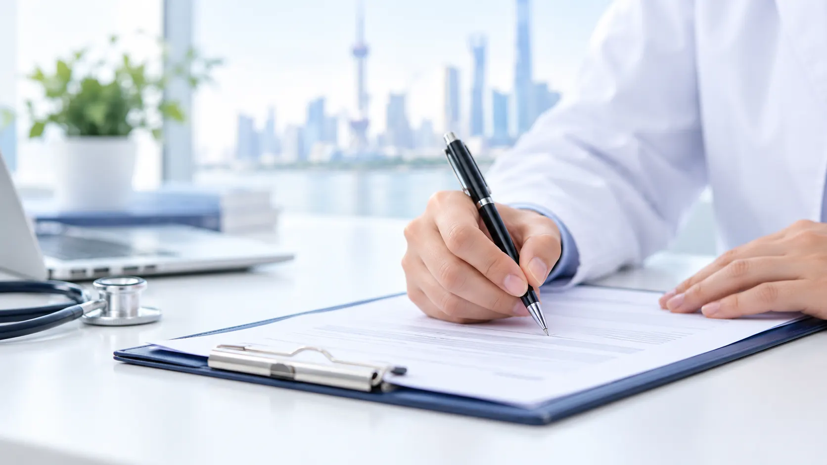 Hand signing a medical service agreement